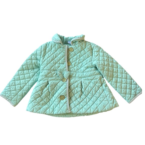 Green Quilted Jacket 3T Lined Buttons - Picture 1 of 5